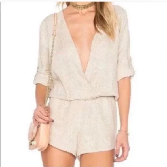 Anthropologie Cloth & Stone Reptile Print Linen Blend Romper s - Picture 1 of 11
